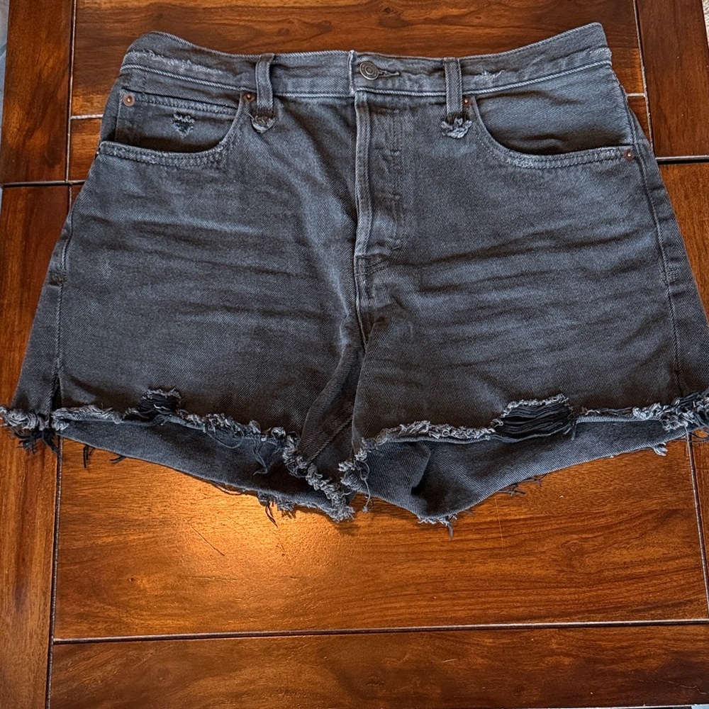 We The Free Black Distressed High-Rise Denim Shorts